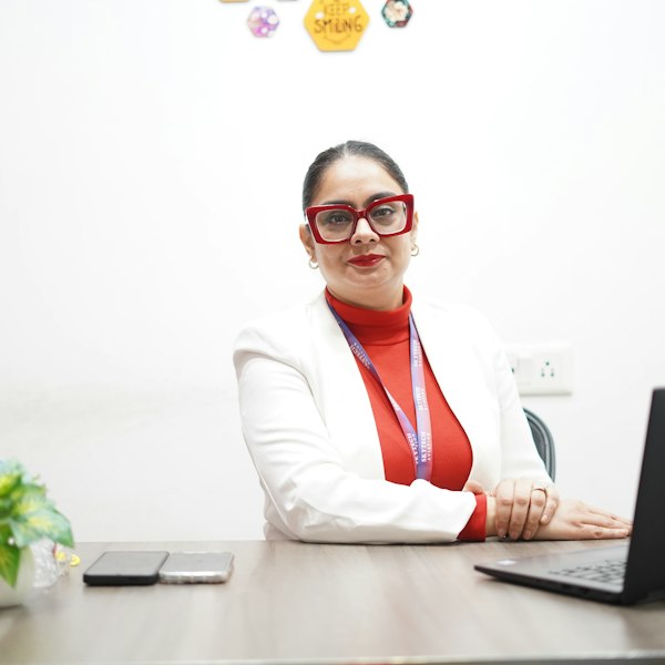 Finance professional at her desk